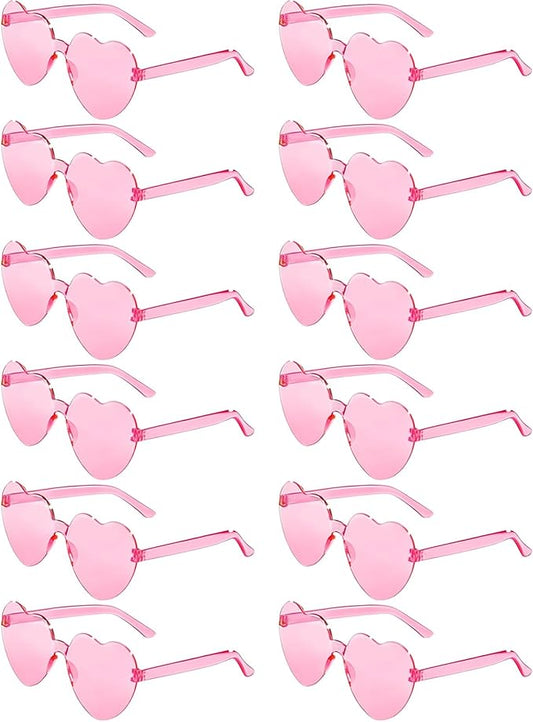 12 Pairs Heart Shaped Sunglasses Candy Color Rimless Fun Heart Glasses for Women Party Favors