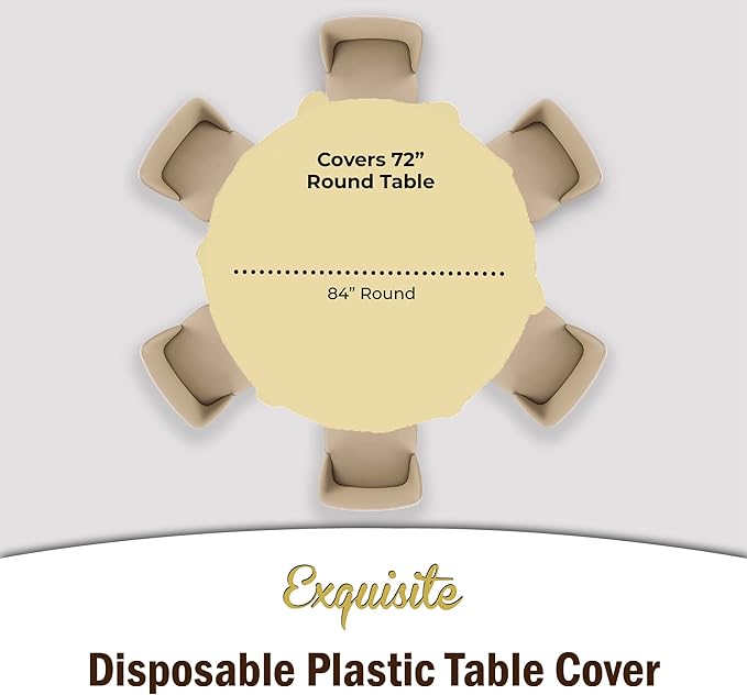 Party Solids Pack Of 6 Premium Plastic Tablecloth 84 Inch Round Plastic Table Cover - Light Yellow