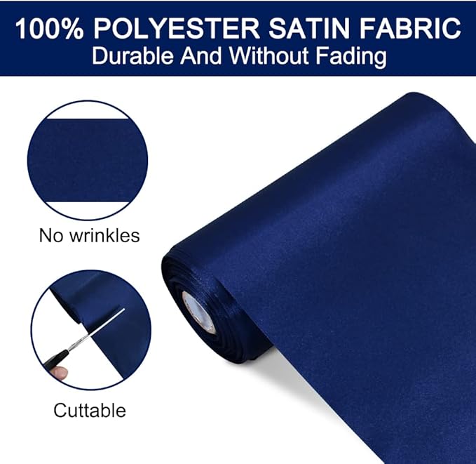 TONIFUL 6 inch x 22yd Wide Navy Blue Satin Ribbon Solid Fabric Ribbon for Cutting Sewing Ceremony Party Decoration Chair Sash Table Runner Car Bows Indoor Outdoor Yard Decor