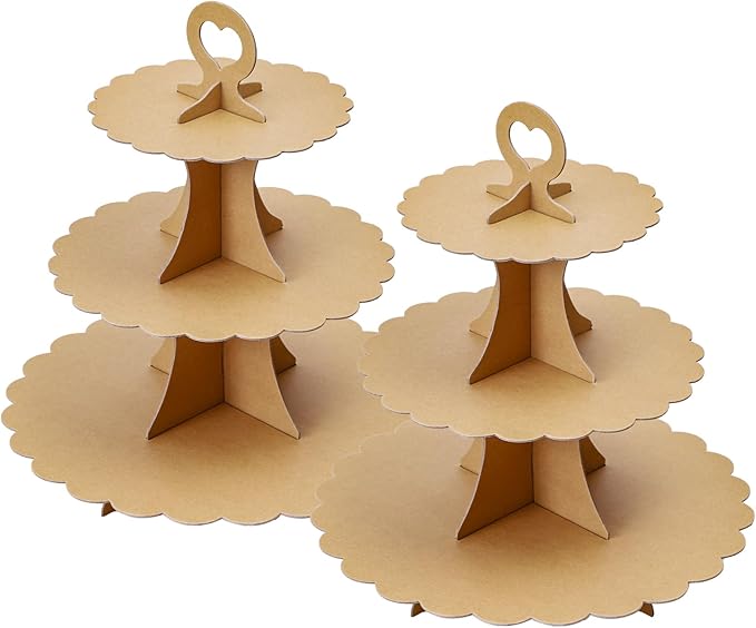 Soleebee 3-Tier Cupcake Stand, Cardboard Cupcake Tower, Dessert Cup Cake Stand Tower for Birthday Wedding Party Decoration, Cupcake Tier Stand 2 Set (Brown)