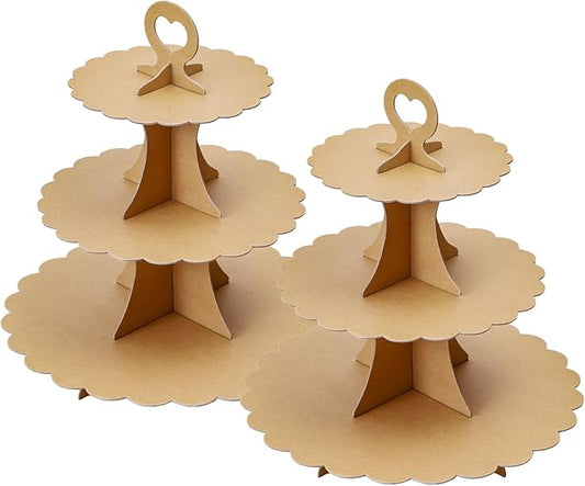 Soleebee 3-Tier Cupcake Stand, Cardboard Cupcake Tower, Dessert Cup Cake Stand Tower for Birthday Wedding Party Decoration, Cupcake Tier Stand 2 Set (Brown)