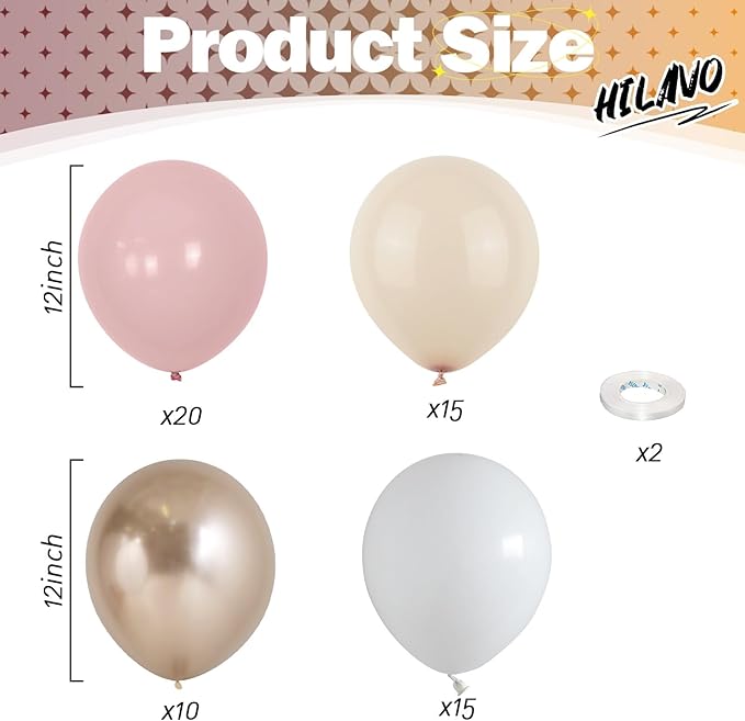 Dusty Pink Balloons, 60Pcs Pastel Light Pink and White Balloon Beige Sand White Champagne Gold Latex Neutral Balloons for Women Birthday Boho Wedding Baby Bridal Shower Party Mothers Day Decorations