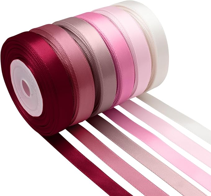 Rose Pink Satin Ribbon 3/8 Inch Wide Light Pink Dusty Rose Dusty Pink Ribbon Assorted Solid Color Double Faced Satin Ribbon for Wedding Flower Bouquet Wrapping Gift Wrapping Hair Bows Crafts