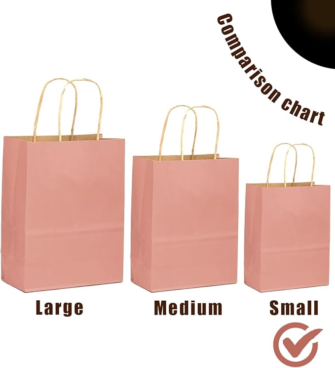 qiqee 32Pcs Small Size Light Pink Kraft Paper GIft Bags with Handles - 8.3"x6"x3.15" Kraft Small Party Bags