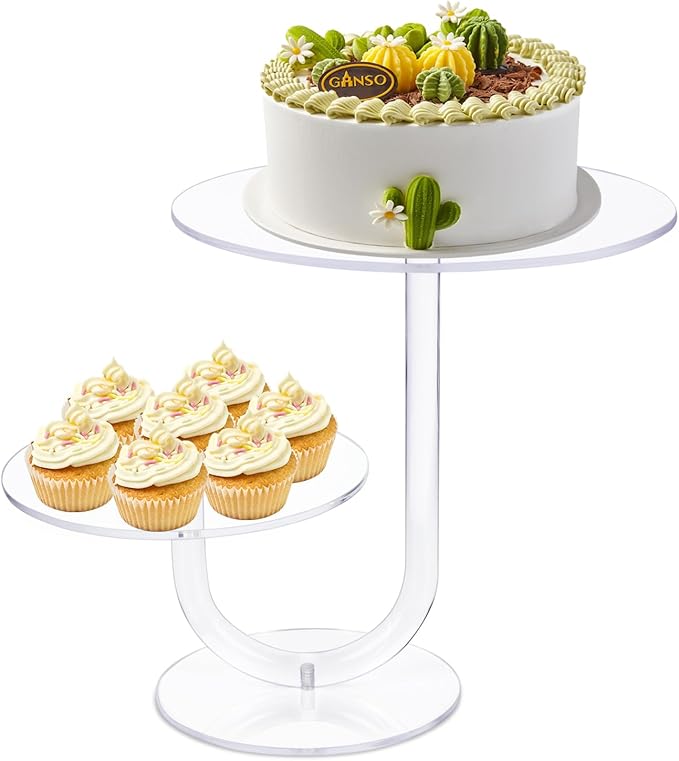 CECOLIC 2 Tier Clear Cake Stand Acrylic Cupcake Display Holder Dessert Pastry Tower for Weddings, Birthdays, Anniversaries, Baby Showers, Afternoon Tea Parties Décor (10 Inches)