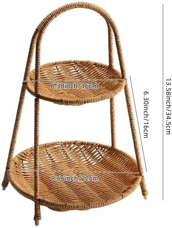 Landtom Two Tiered Rattan Serving Stand | Serving Tray for Party | Round Wooden Platter for Cupcakes, Fruits, Dessert, Tea, Dried Fruit, Candy Or Snack (Type A)