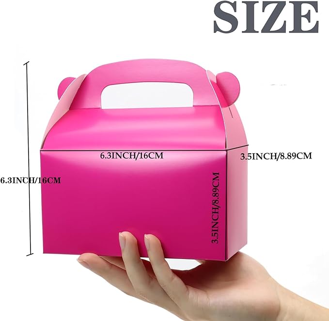 30-Pack Hot-Pink Party Favor Treat Boxes, Candy Boxes, Gable Paper Gift Boxes with Handles. Perfect for Bright Pink Theme Party, Birthday Party Baby Shower Decoration Supplies.