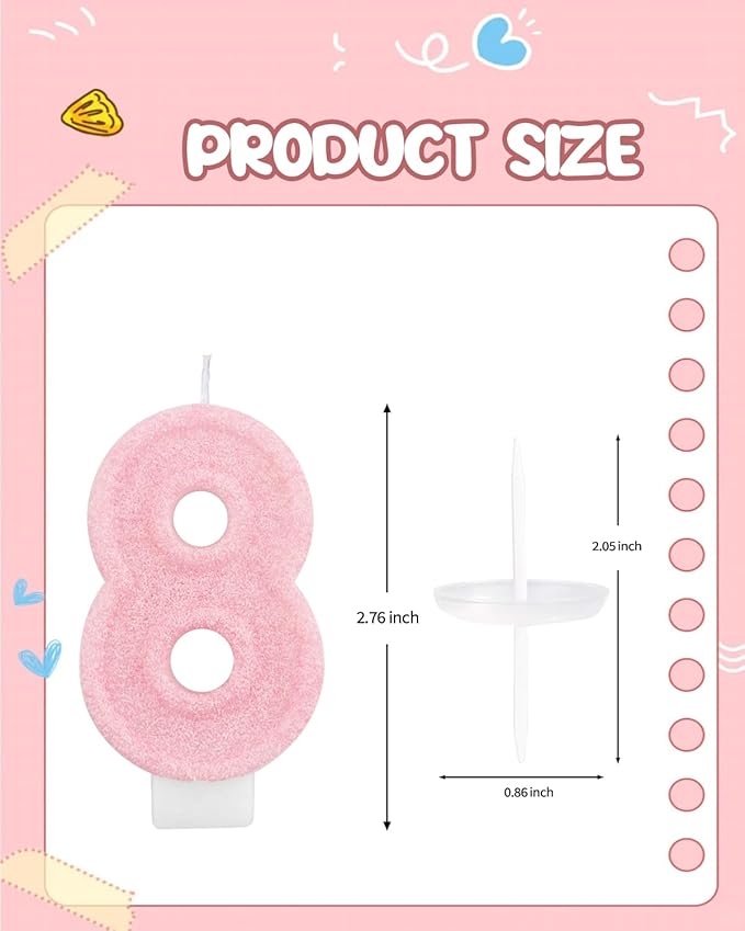 Birthday Candles for Cake, Pink Number Candles, Cake Candles with Greeting Card for Birthday Party Wedding Anniversary Celebrations (Bright Pink 8 Candle)