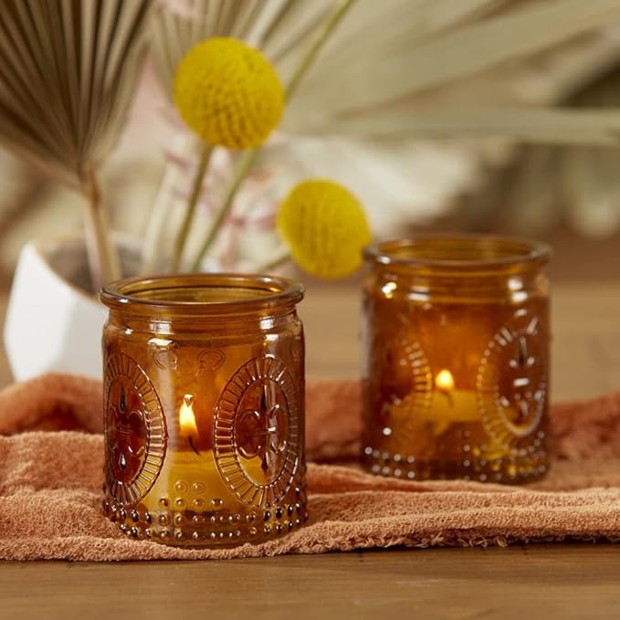 Amber Tea Light Holder - 24pcs - Vintage Glass Tealight Candle Holders by Kate Aspen, Home Décor Table Decoration Favors Gifts for Wedding, Bachelorette, Bridal Shower & Baby Shower Party