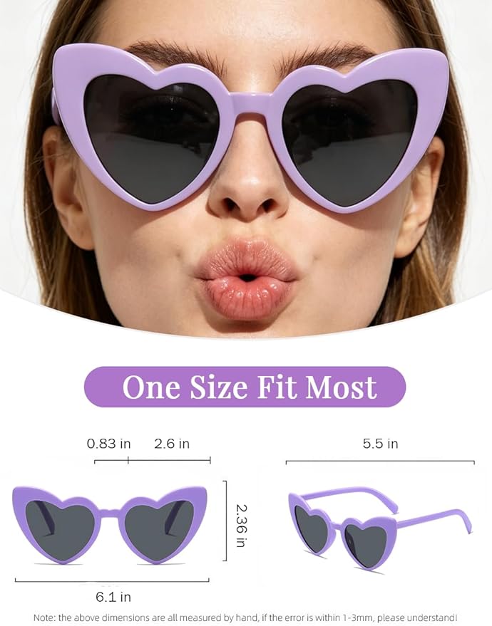 8 Pack Heart Sunglasses Vintage Cat Eye Heart Glasses Retro Bachelorette Bride Sunglasses Bulk for Women