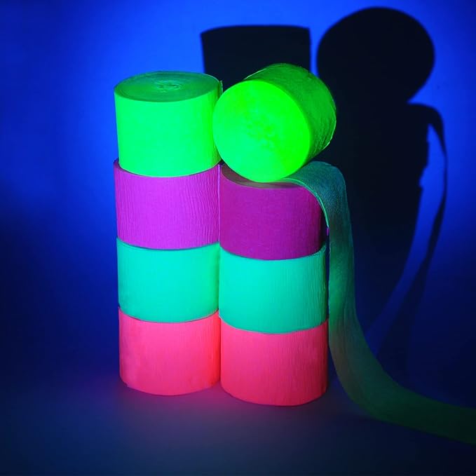 8 Rolls in 4 Colors Neon Party Streamers, 8 Pieces 82 feet Crepe Paper Streamets Stremmer Aqua Party Decorations, Party Supplies for Bachelorette Wedding Birthday Baby Shower Graduation Bridal Shower