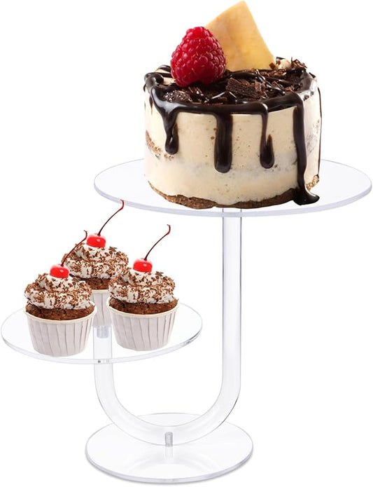CECOLIC 2 Tier Clear Cake Stand Acrylic Cupcake Display Holder Dessert Pastry Tower for Weddings, Birthdays, Anniversaries, Baby Showers, Afternoon Tea Parties Décor (8 Inches)