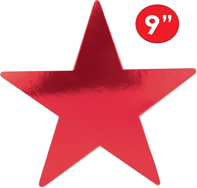 Beistle 36 Piece Durable Paper Red Star Cut Outs For Christmas New Year Hanging Décor Birthday Party Classroom Bulletin Board Supplies, 9"