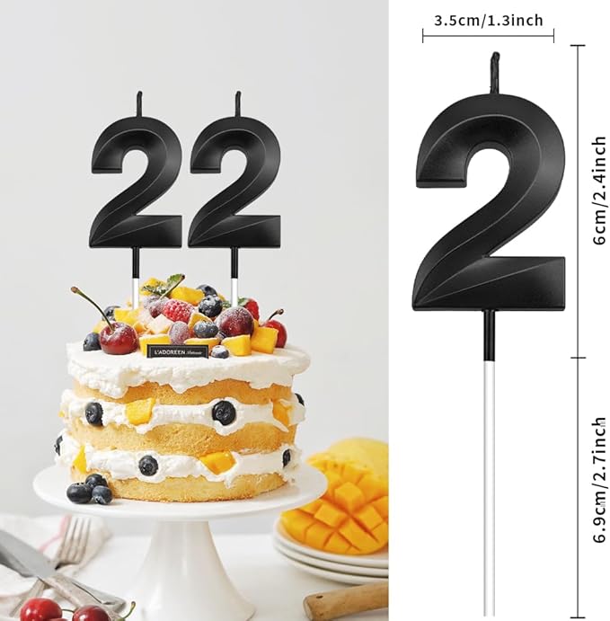 22th Birthday Candles 22 Candles for 22th Birthday Decorations for Boys Happy Birthday Cake Topper Black Birthday Candles Black Number Happy Birthday Decorations for Girls (22)