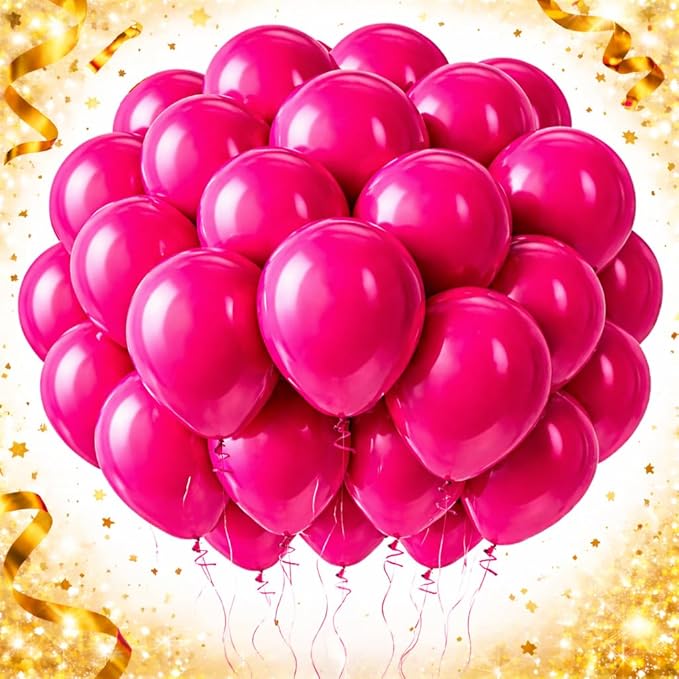 Hot Pink Balloons 12 Inch, 100 Pack Pink Latex Party Balloons Round Helium Balloons for Tropical Bachelorette Engagement Birthday Party Decorations