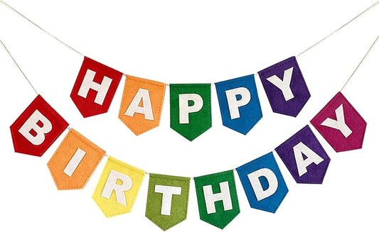 Happy Birthday Banner, Colorful Felt Birthday Garland Party Decorations, Reusable Hanging Banner Decor for Kids Women Birthday Party, Home Office Decoration