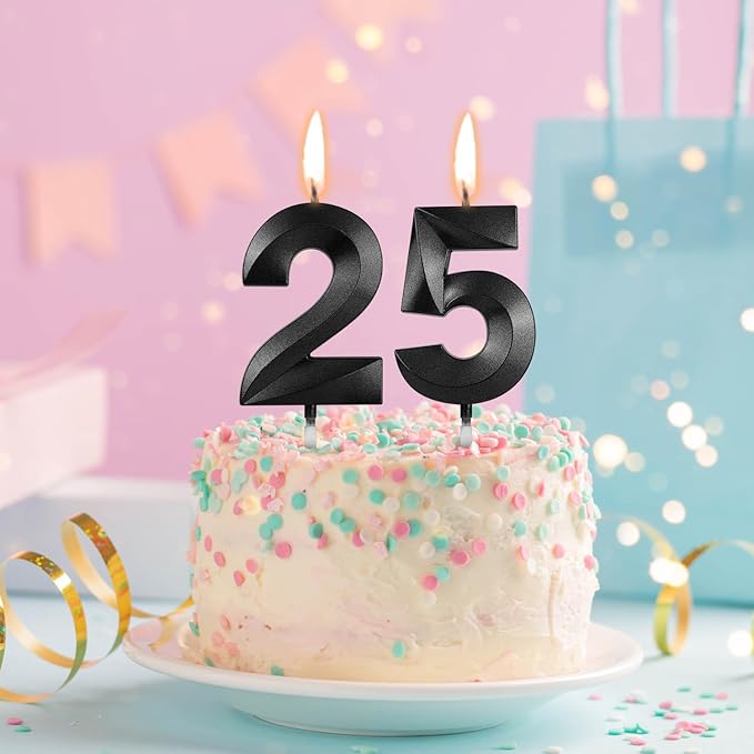 Number 25 Birthday Candles, 1.96 Inch Happy Birthday Cake Candles Cupcakes Topper Decoration for Birthday Party Wedding Anniversary Celebration Supplies (Black)