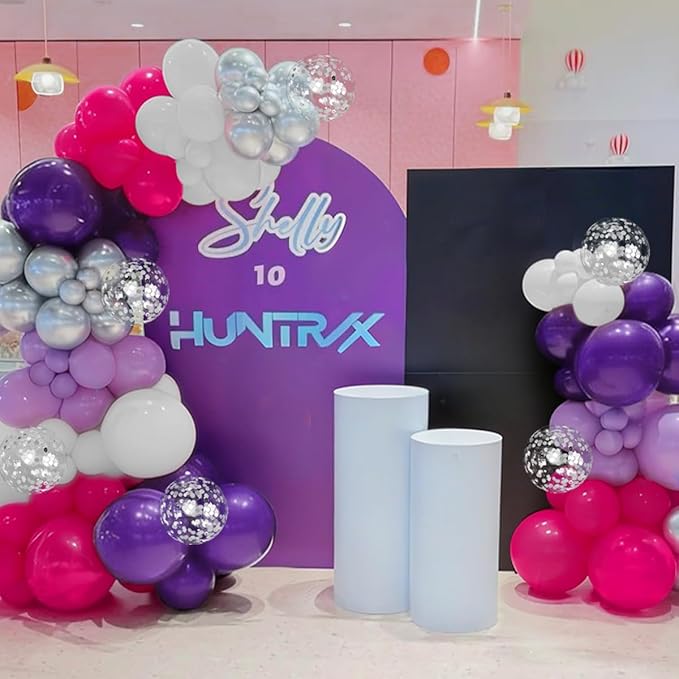MEBAY Hot Pink Purple Silver Baloon Garland Arch Kit, 146Pcs Latex Balloons Different Sizes 18 12 10 5 inch for Women Girls Birthday Baby Shower Wedding Party Decorations