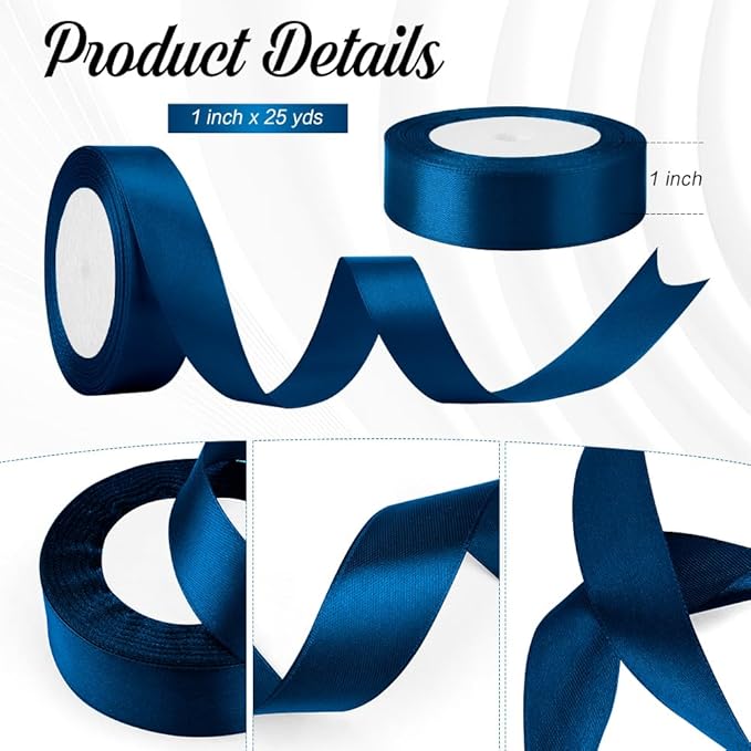 Blue Ribbon 1 Inch 25 Yards Ribbon for Gift Wrapping, Navy Blue Ribbons Perfect for Hair Dark Blue Ribbons for Bow Flower Bouquet, Christmas, Floral Arrangement, Halloween, Wedding Party Balloon