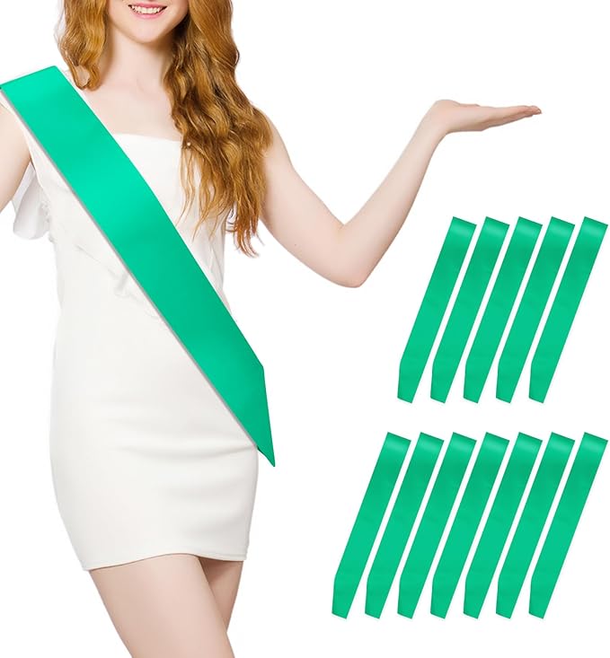 12 Pcs Sash Blank Satin Sash Party Favors Mintgreen Sash Plain Sash Pageant Sash Satin Sash Sashes for Birthday, Wedding, Graduation, DIY, Beauty Pageant, Hen Party, Homecoming, Make Your Own Sash