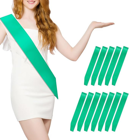 12 Pcs Sash Blank Satin Sash Party Favors Mintgreen Sash Plain Sash Pageant Sash Satin Sash Sashes for Birthday, Wedding, Graduation, DIY, Beauty Pageant, Hen Party, Homecoming, Make Your Own Sash