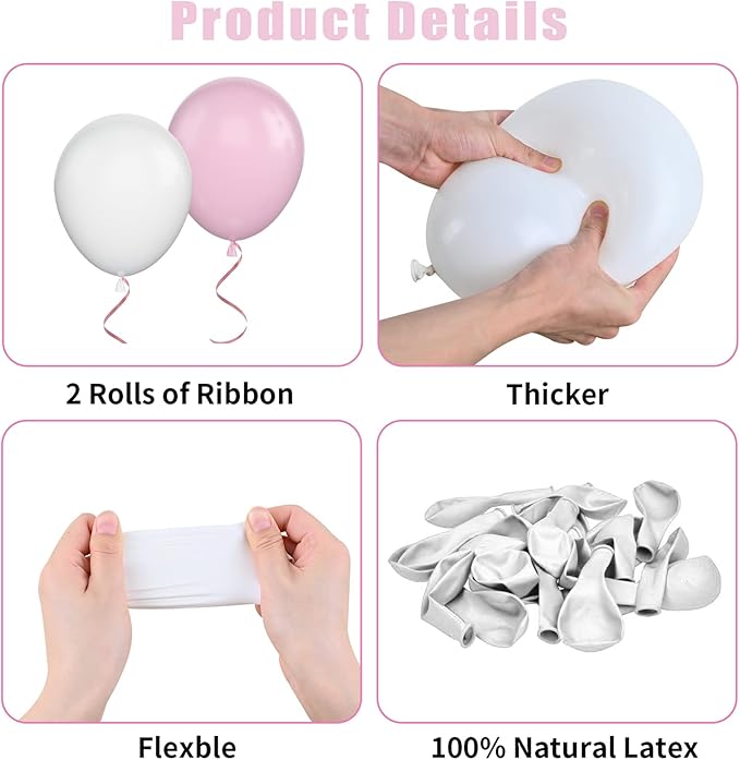 Pink White Balloon Set, 60PCS Confetti Birthday Balloons, 12Inch Latex Macaron Pearl Pink Helium for Girls Women Birthday Baby Shower Wedding Party Supplies