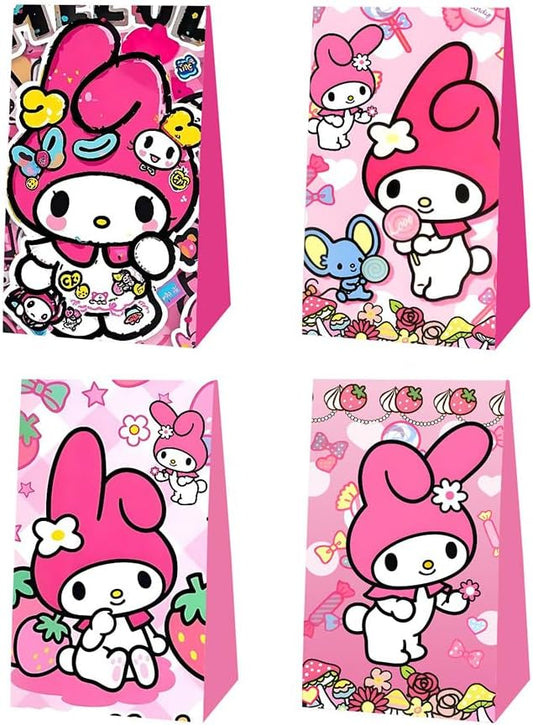 BNFUO 12pcs Melody Birthday Party Gift Bags Goodie Bags,Pink Cartoon Party Supplies for Kids Birthday Decorations
