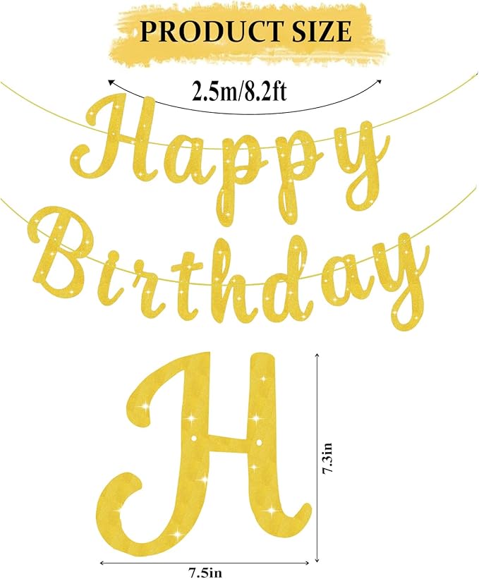 Pre-Strung Glitter Happy Birthday Banner Garlands Gold Happy Birthday Sign Banners for Women Men Boys Girls Party Backdrop Wall Door Decorations