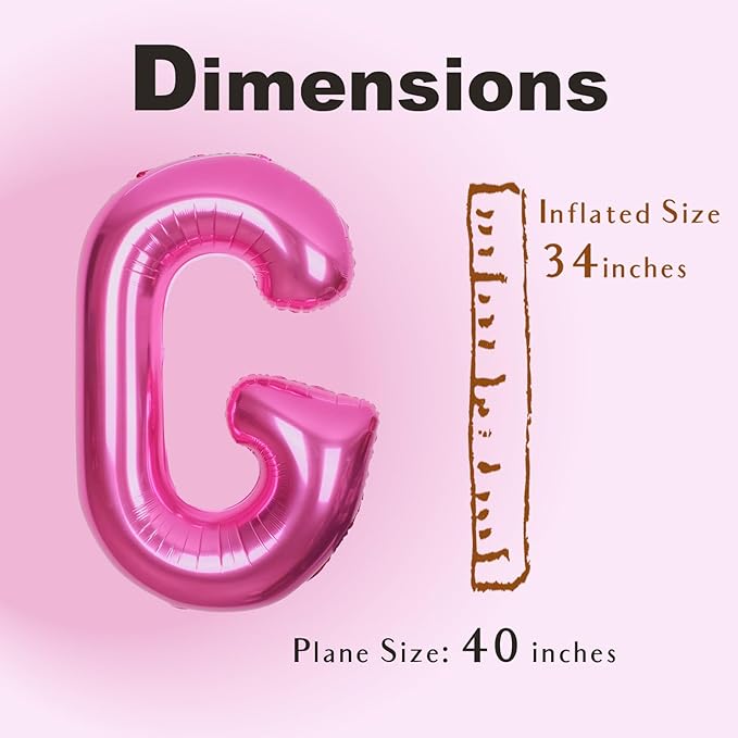 SUWEN 40 Inch Hot Pink Large G Letter Balloons Big Foil Helium Letter Balloons A-Z Jumbo Mylar Happy Birthday Party Decorations for Woman Anniversary Party Supplies