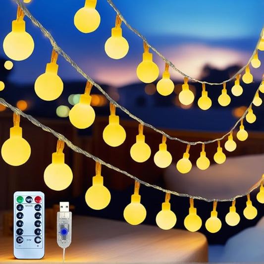 Globe String Lights 38ft 100 Led Indoor USB Ball String Lights Plug in Fairy Lights with Remote Timer Dimmable 8 Mode for Bedroom Dorm Birthday Party Camping Wedding Christmas Decorations, Warm White