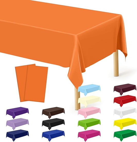 2 Pack Picnic Table Cover, 108 x 54 Inches Orange Plastic Tablecloth, Rectangle Tablecover Orange Disposable Tablecloth, Tear Resistant Table Decor Party Supplies for Wedding Birthday Anniversary