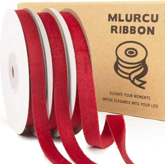 Red Velvet Ribbon 3/8 Inch x 21Yd Vintage Thin Red Double Faced Velvet Ribbon for Christmas Tree Ornaments Gift Wrapping Wedding Decoration Wreath & Hair Bows Making