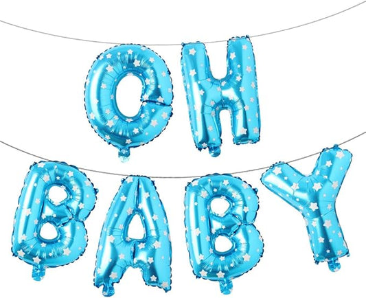 16 Inch Oh Baby Foil Letters Balloons Banner Hanging Party Kit for Baby Shower Gender Reveal Party decoration Supplies (Oh Baby Blue Star)