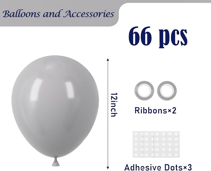 Voircoloria Gray Balloons, 66pack 12inch Grey Latex Party Balloons for Graduation, Wedding, Birthday, Gender Reveal, Baby Shower, Bridal Shower, Anniversary Party Decorations