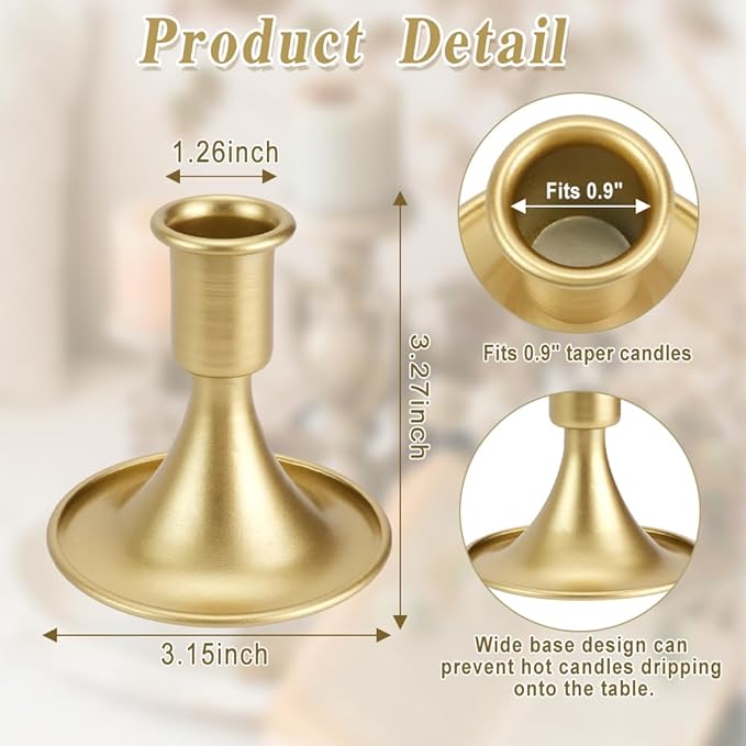 Candlestick Holders Set of 6, Gold Taper Candle Holders for Table Centerpiece, Vintage Candle Stick Decor for Dinner Wedding Party Christmas