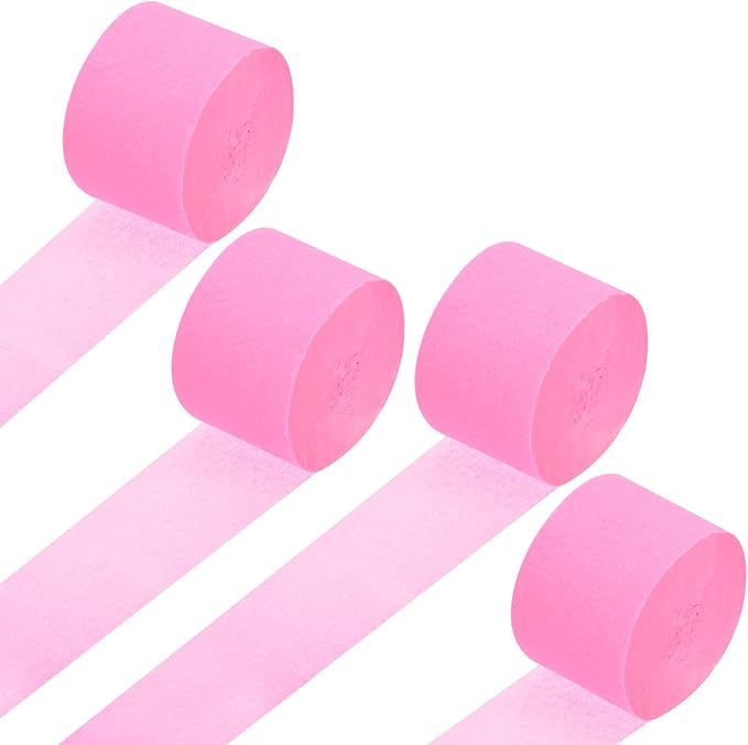 Crepe Paper Roll, 4 Rolls 328ft Pink Crepe Paper Streamers, [for Party Streamer Decorations] - (1.8 Inch x 82 ft/Roll)