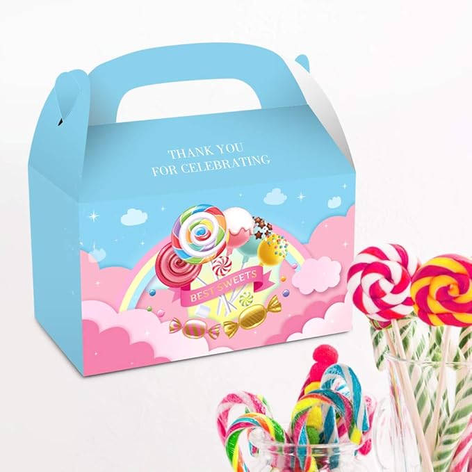 24 Pcs Candy Party Favor Boxes,Rainbow Lollipop Theme Goodie Treat Boxes, Candy Gift Box for Candyland Birthday Party Decorations, Celebrations, Baby Shower Supplies