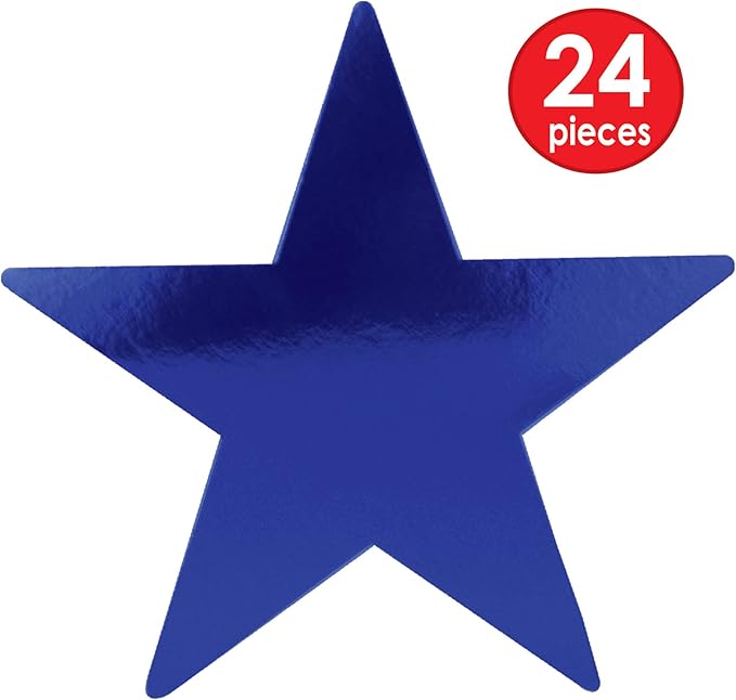 Beistle 24-Pack Foil Blue Star Cutouts, Patriotic Party Decorations for Special Events & Celebrations, Starry Theme Decor for Wall & Table, 12”