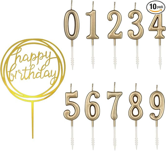 10-Piece Number Birthday Candles - Glitter Cake Toppers for Birthday & Wedding Parties