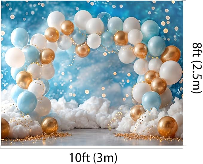 Kate 10x8ft Sweet 1st Birthday Party Backdrops for Photography Colorful Balloons Background White Clouds Shining Stars Backgrounds Baby Birthday Party Cake Smash Studio Backdrop