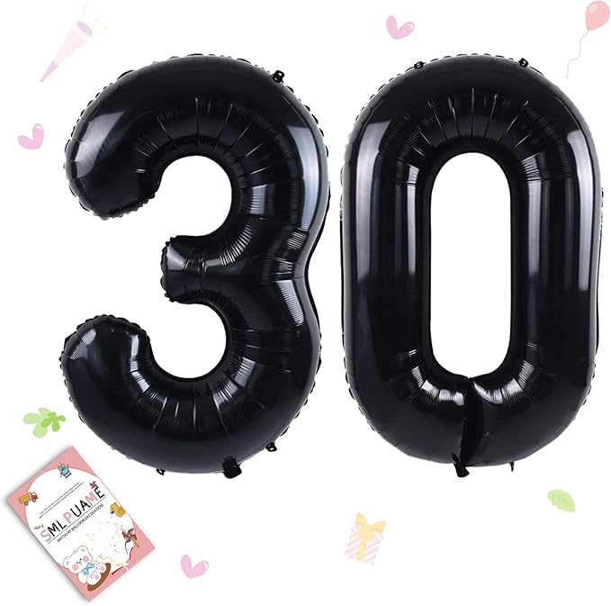 40 inch Number Balloon 0-9 Black Large Number 30 Balloons,Digital Balloons for Birthday Party Celebration Decorations Supplies, Helium Foil Number Balloons for Wedding Anniversary