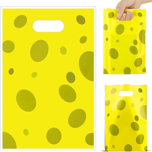 50 PCS Yellow Sponge Party Plastic Bags with Handles Party Goodie Candy Bags for Kids Fun Underwater Birthday Supplies for Cartoon Theme Celebration