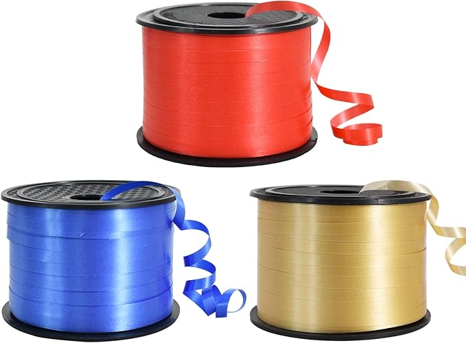TONIFUL 300 Yards Curling Ribbon-Balloon Ribbon-Balloon String for Art&Craft Decor,Gift Wrapping,Ribbons and Bows for Christmas New Year Birthday Gifts Graduation Supplies (Gold Blue and Red)