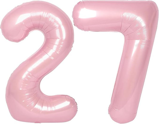 SUWEN 40 Inch Large Pink 27 Balloon Numbers Big Foil Helium Number Balloons 0-9 Jumbo Happy 27th Mylar Birthday Party Decorations for Women 72 Anniversary Party Supplies