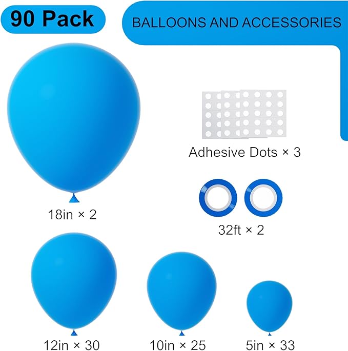 Voircoloria 90pack Blue Balloons Different Size 18/12/10/5 Inch Pastel Green Balloon Garland Arch Kit for Baby Shower,Graduation, Wedding, Birthday, Gender Reveal, New Year Decorations