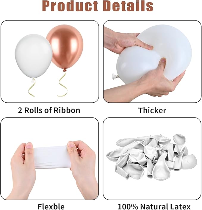 Biapian Rose Gold Balloons Set, 60PCS Rose Gold and Gold Birthday Balloons, 12 Inch Metallic Gold White Latex Balloons Rose Gold Confetti Balloons for Girls Women Birthday Baby Shower Wedding Supplies