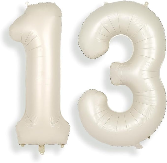 SUWEN 40 Inch Cream White Large 13 Number Balloons Big Foil Helium Number Balloons 0-9 Jumbo Happy 13th Mylar Birthday Party Decorations for Boy or Girl 31 Anniversary Party Supplies