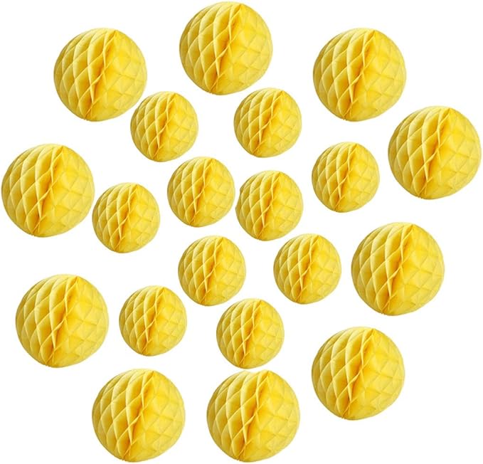 20pcs Honeycomb Flower Balls - Party Decoration Paper Flower Balls Tissue Paper Pom Poms for Birthday Wedding Home Decor (3inch+6inch, Yellow)