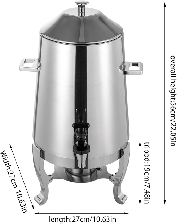13L/3.43Gal Beverage Dispenser, Stainless Steel Hot Cold Drinks Urn with Fuel Stand, Thermal Tea Juice Milk Coffee Chafer Dispenser with Faucet for Parties Buffet Commercial Use (silver)