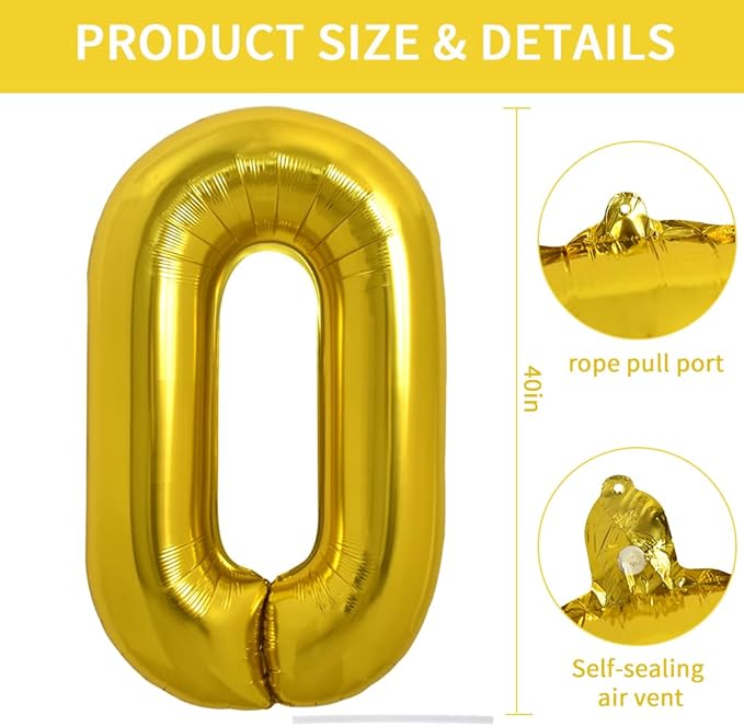 TONIFUL 40 Inch Large Gold Letter O Balloons, Foil Mylar Big Balloons for 2026 New Year Eve Graduation Wedding Baby Shower Birthday Party Anniversary Supplies Decorations